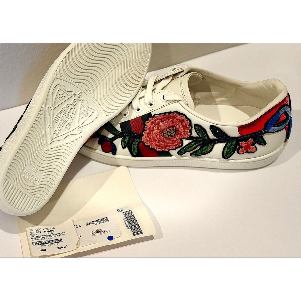 Gucci Ace Floral Embroidered Leather Sneakers – Women's EU 37 / US 7 - Picture 3 of 4